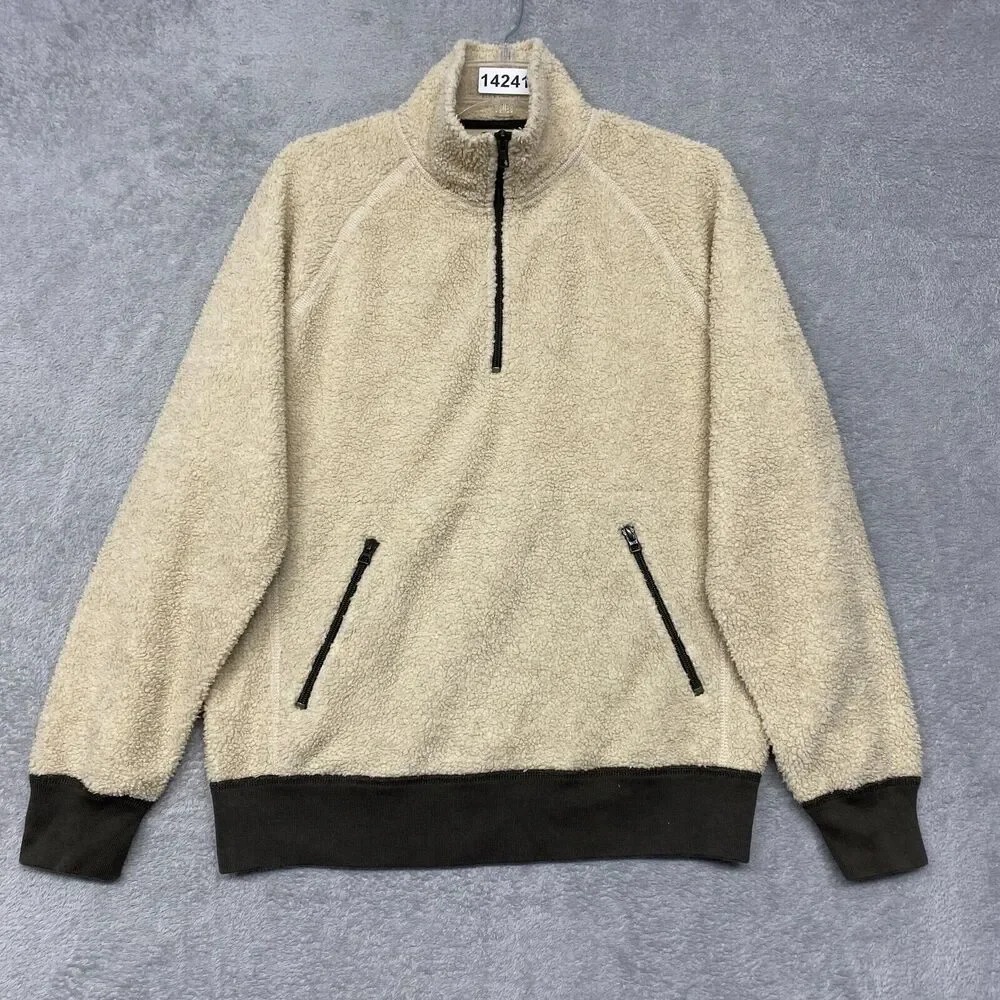 J Crew‎ Jacket Mens Small Beige Grizzy Fleece Half Zip Mock Neck Zip Sweater